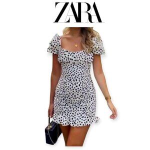 ZARA s/s Polka Dot Puff Sleeve Mini Dress Size M